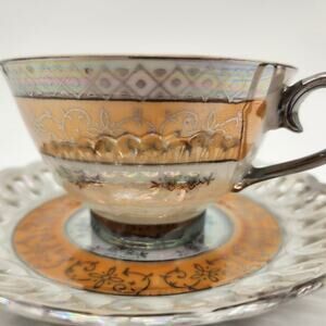 Vintage Rare Royal Sealy Japan Lusterware Tea Cup & Reticulated Saucer 1940-50's